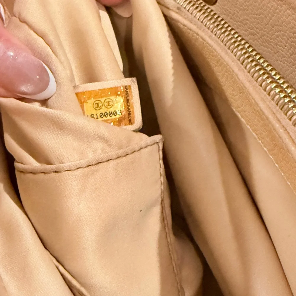 Authentic CHANEL Quilted Caviar GST large Tote in Beige with Gold Hardwar